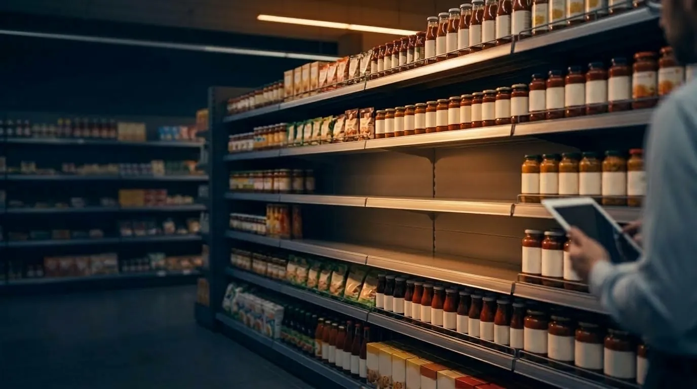 A supermarket shelf with assortment gaps