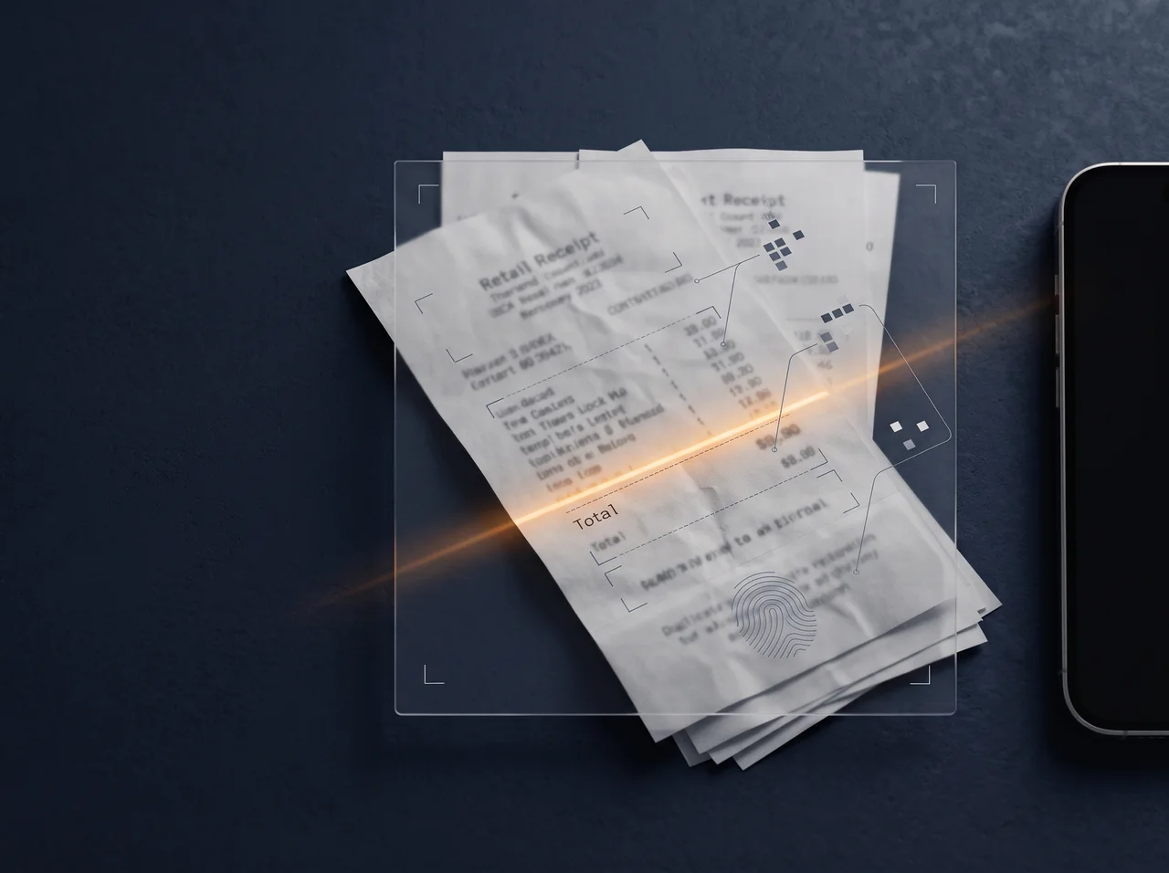 A receipt undergoing digital OCR recognition